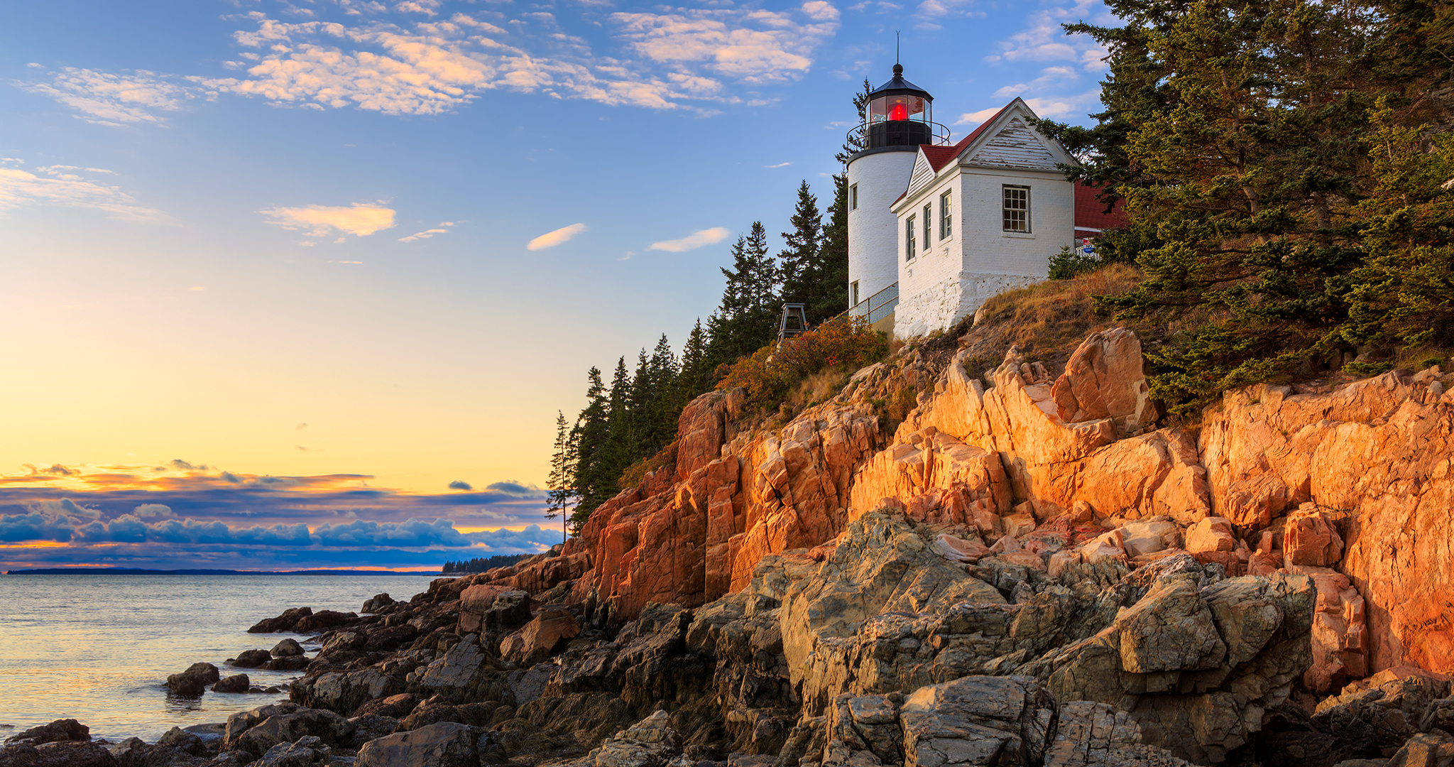 Sunset over Bass Head Light in Acadia National Park, Maine